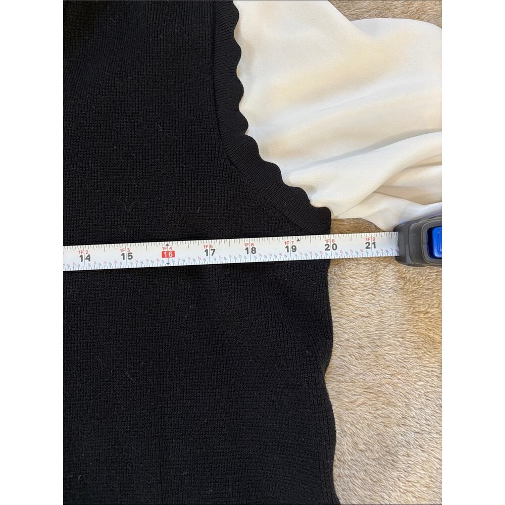 Adrianna Papell Sweater Blouse XL Bow Tie Black White Career Office Minimalist - Picture 6 of 7